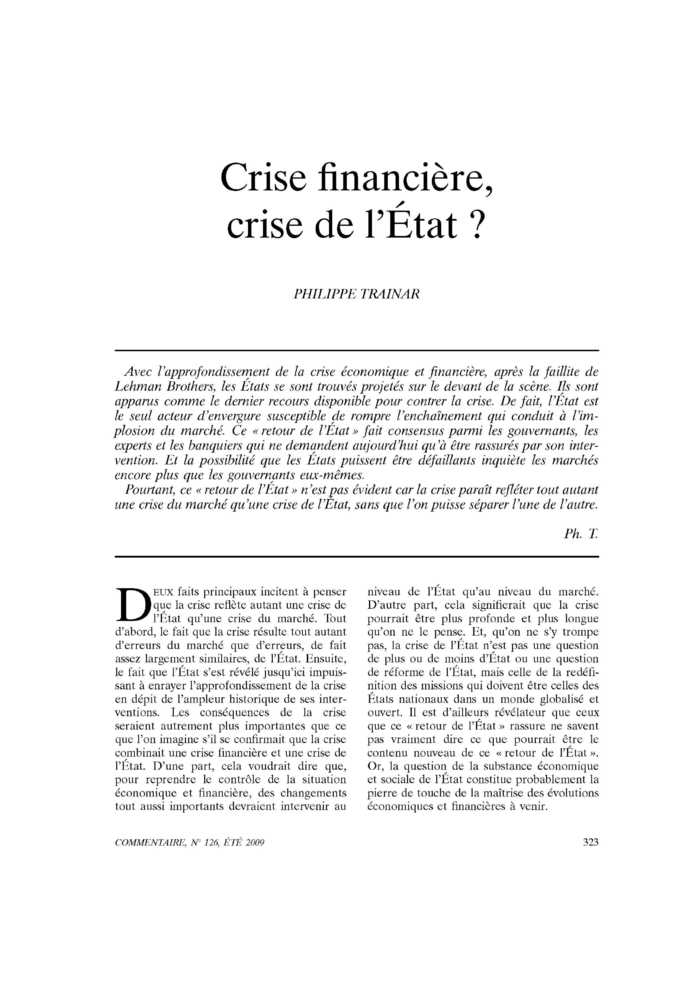 Crise financière, crise de l’État ?
 – page 1