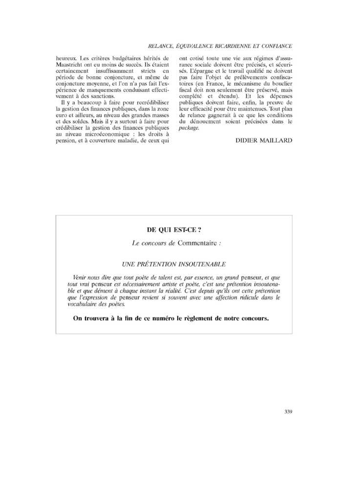 UNE PRÉTENTION INSOUTENABLE
 – page 1