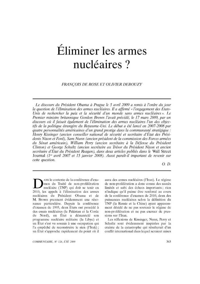 Éliminer les armes nucléaires ?
 – page 1