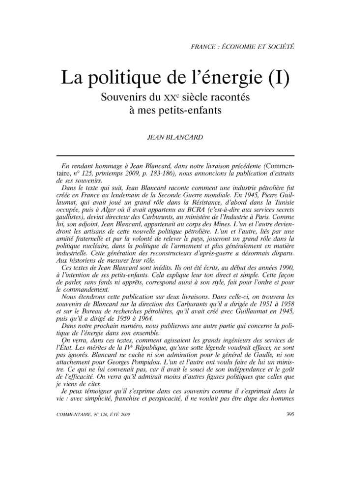 La politique de l’énergie (I). Souvenirs du XXe siècle racontés à mes petits-enfants
 – page 1