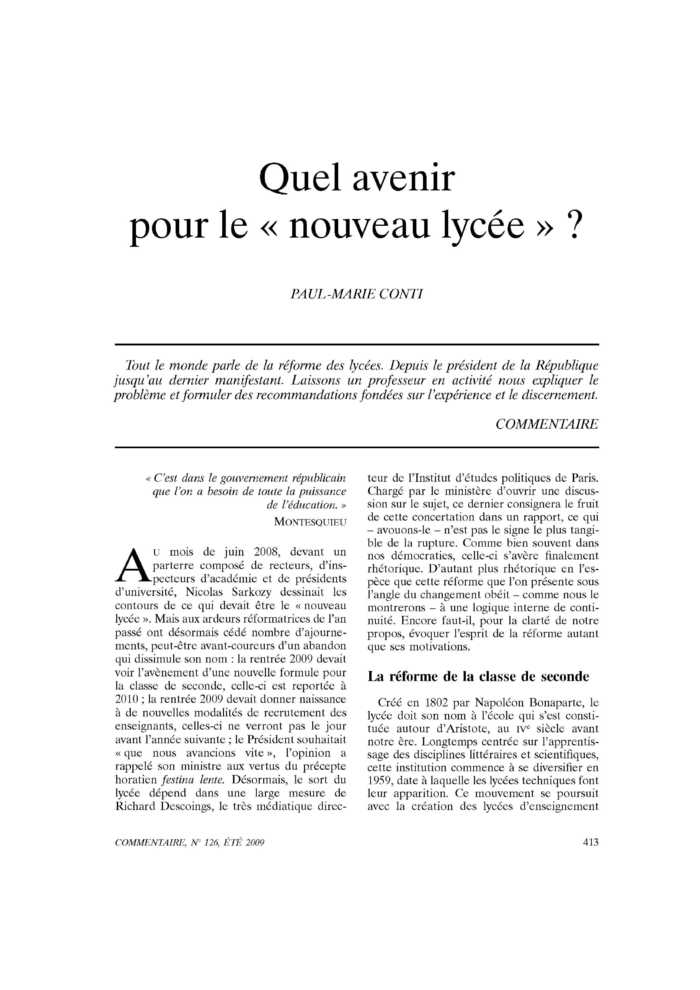 Quel avenir pour le « nouveau lycée » ?
 – page 1