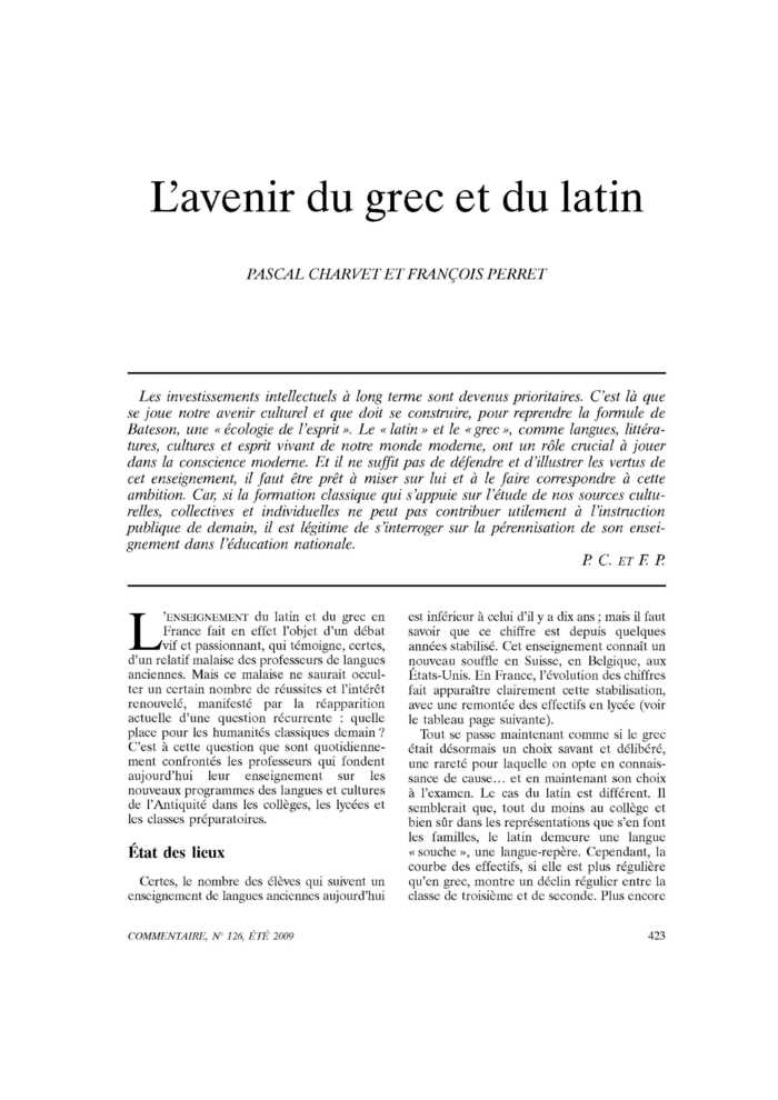 L’avenir du grec et du latin
 – page 1