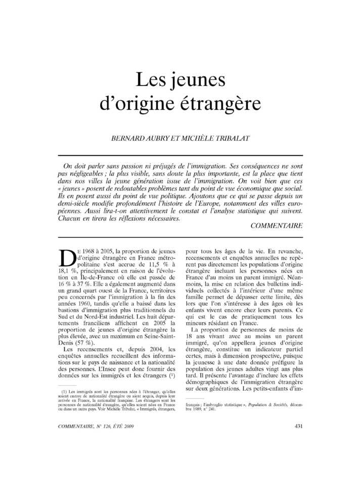 Les jeunes d’origine étrangère
 – page 1