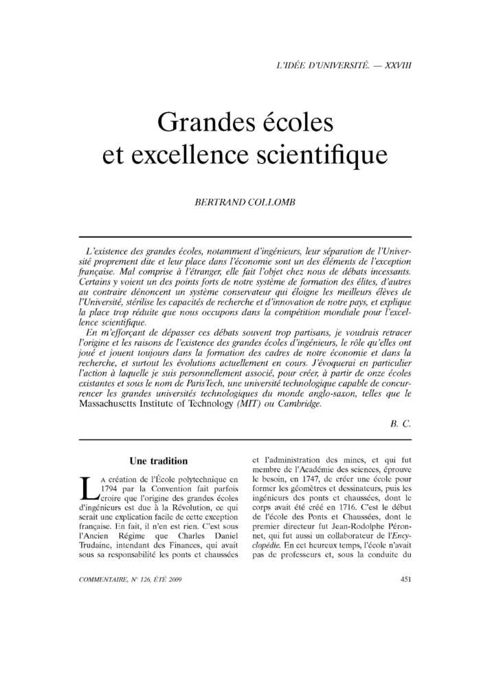 Grandes écoles et excellence scientifique
 – page 1