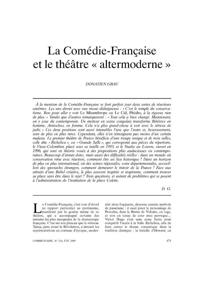 La Comédie-Française et le théâtre « altermoderne »
 – page 1