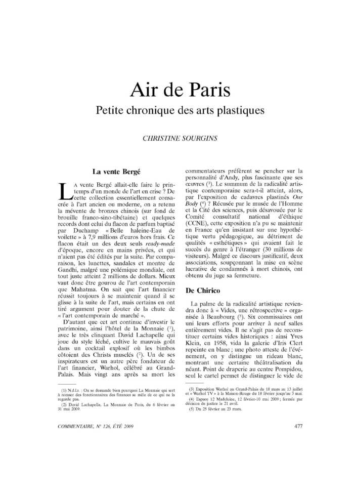 Air de Paris. Petite chronique des arts plastiques
 – page 1
