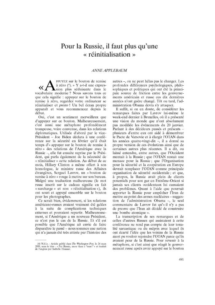 Pour la Russie, il faut plus qu’une « réinitialisation »
 – page 1