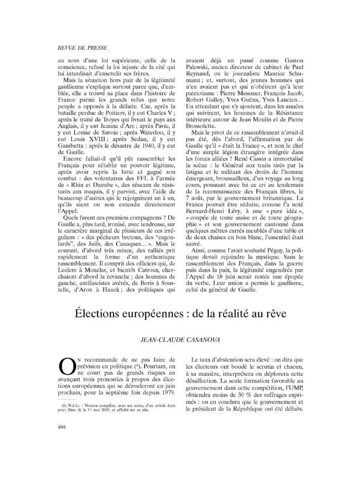 Élections européennes : de la réalité au rêve
 – page 1