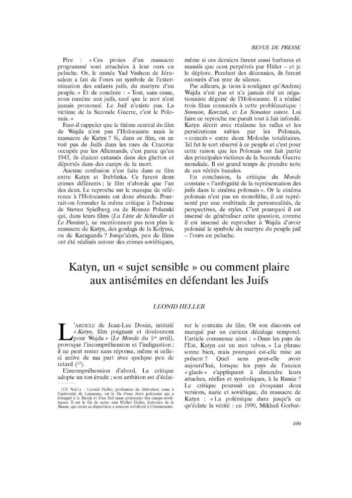 Katyn, un « sujet sensible » ou comment plaire aux antisémites en défendant les Juifs
 – page 1