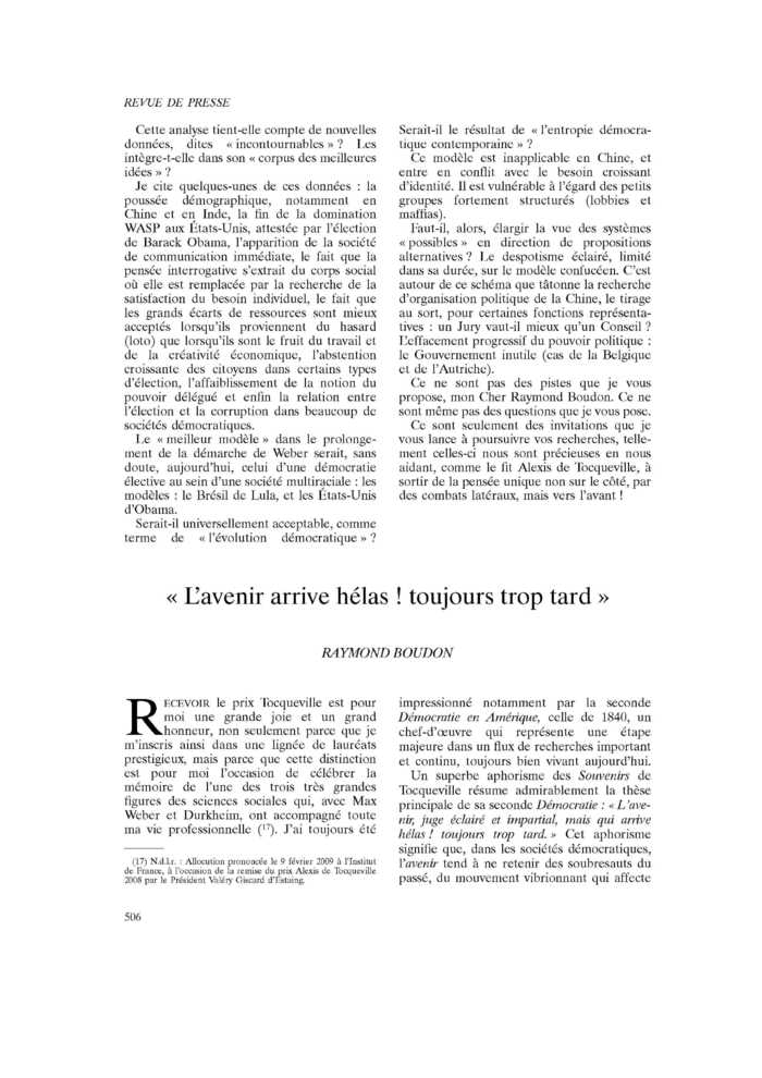 « L’avenir arrive hélas ! toujours trop tard »
 – page 1