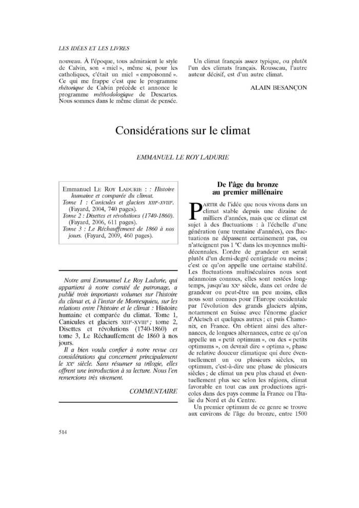 Considérations sur le climat
 – page 1