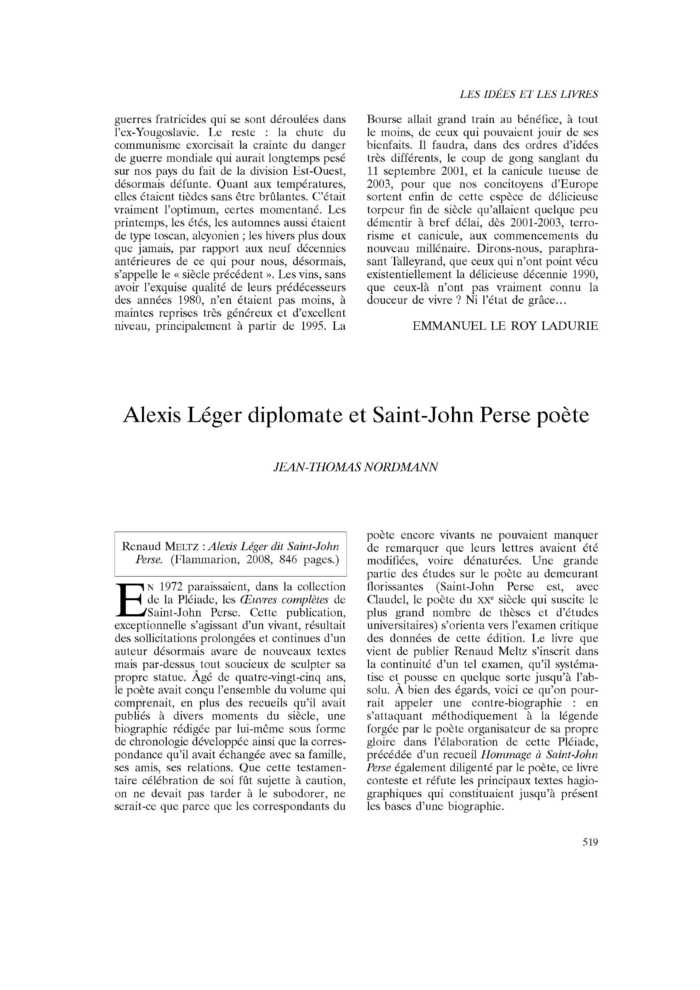 Alexis Léger diplomate et Saint-John Perse poète
 – page 1