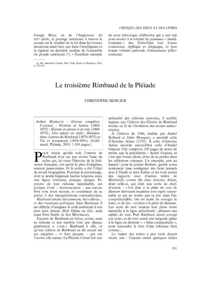 Le troisième Rimbaud de la Pléiade
 – page 1