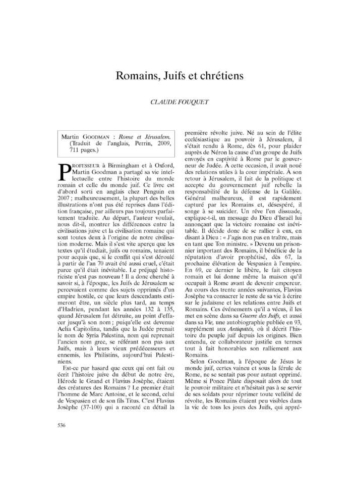 Romains, Juifs et chrétiens
 – page 1
