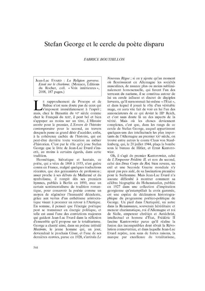 Stefan George et le cercle du poète disparu
 – page 1