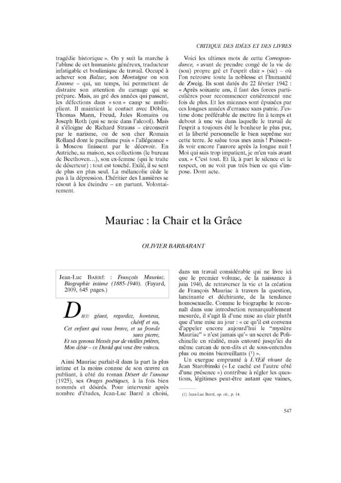 Mauriac : la Chair et la Grâce
 – page 1