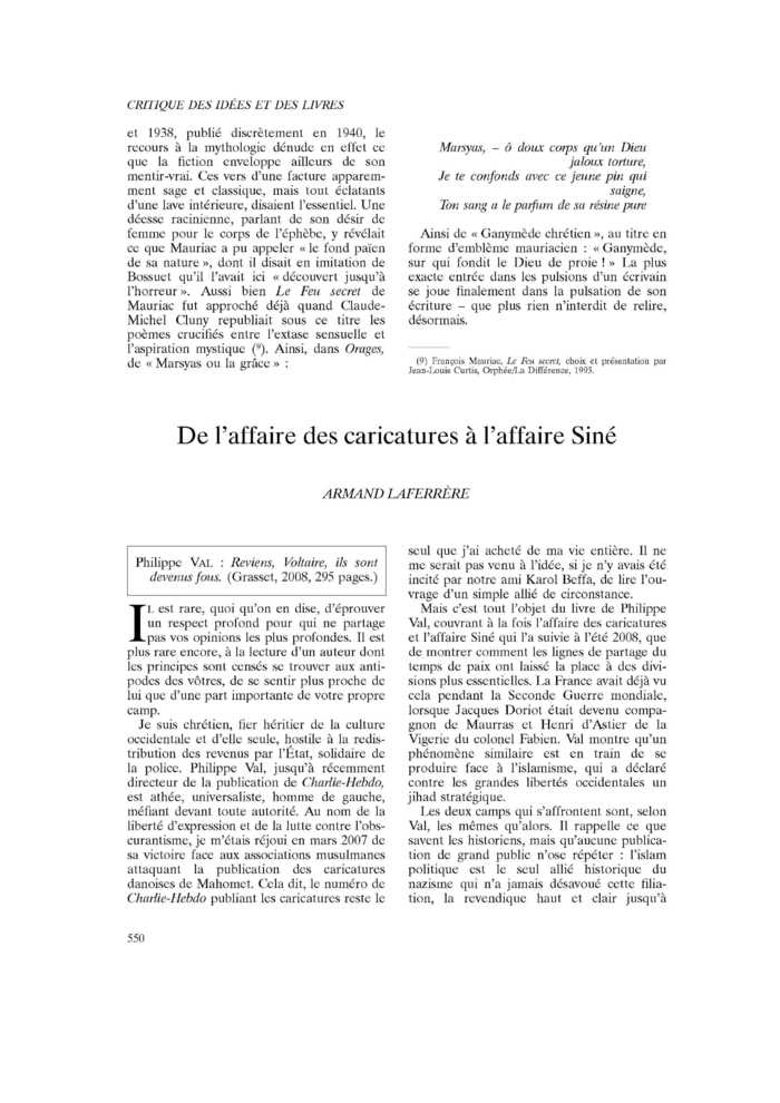 De l’affaire des caricatures à l’affaire Siné
 – page 1