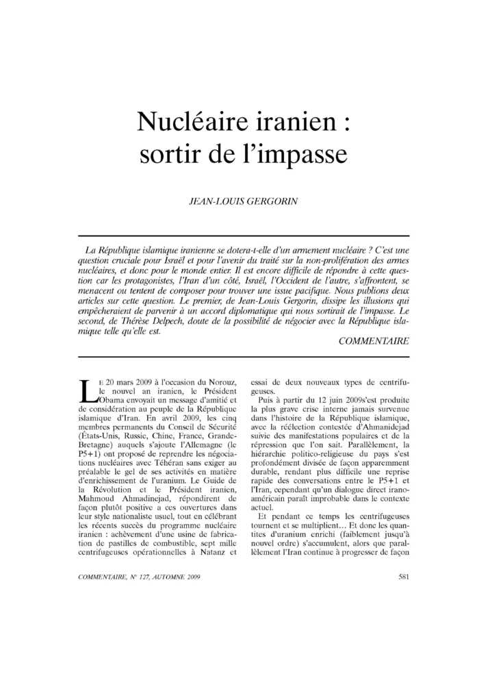 Nucléaire iranien : sortir de l’impasse
 – page 1
