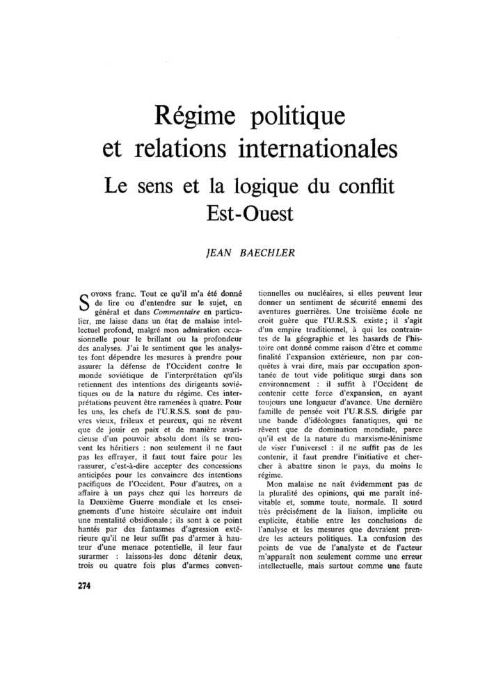 Régime politique et relations internationales. Le sens et la logique du conflit Est-Ouest
 – page 1