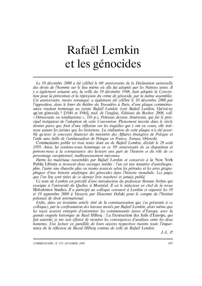 Rafaël Lemkin et les génocides
 – page 1