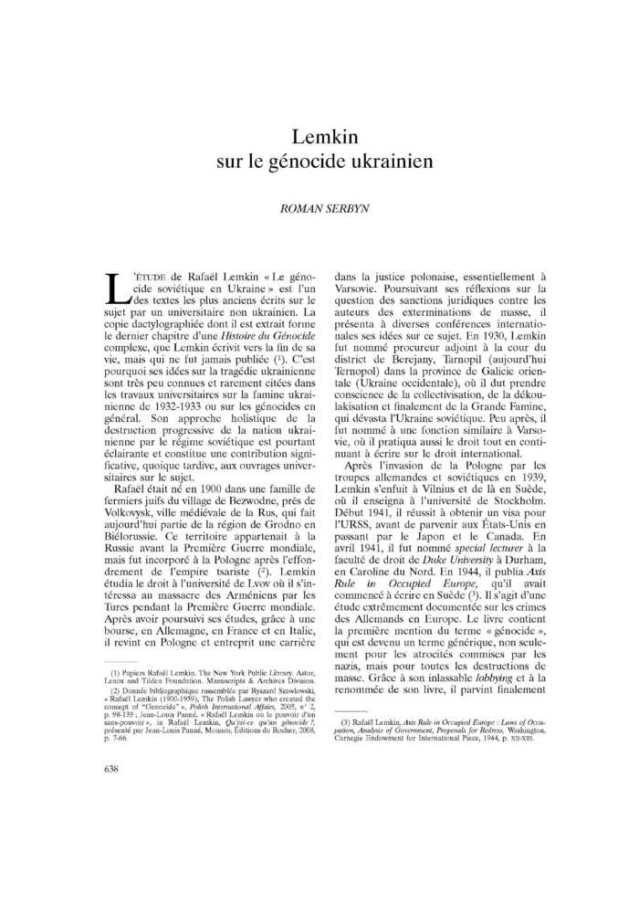 Lemkin sur le génocide ukrainien
 – page 1