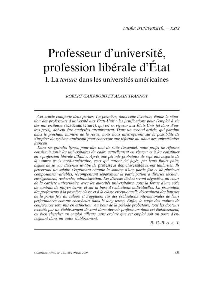 Professeur d’université, profession libérale d’État. I. La tenure dans les universités américaines
 – page 1