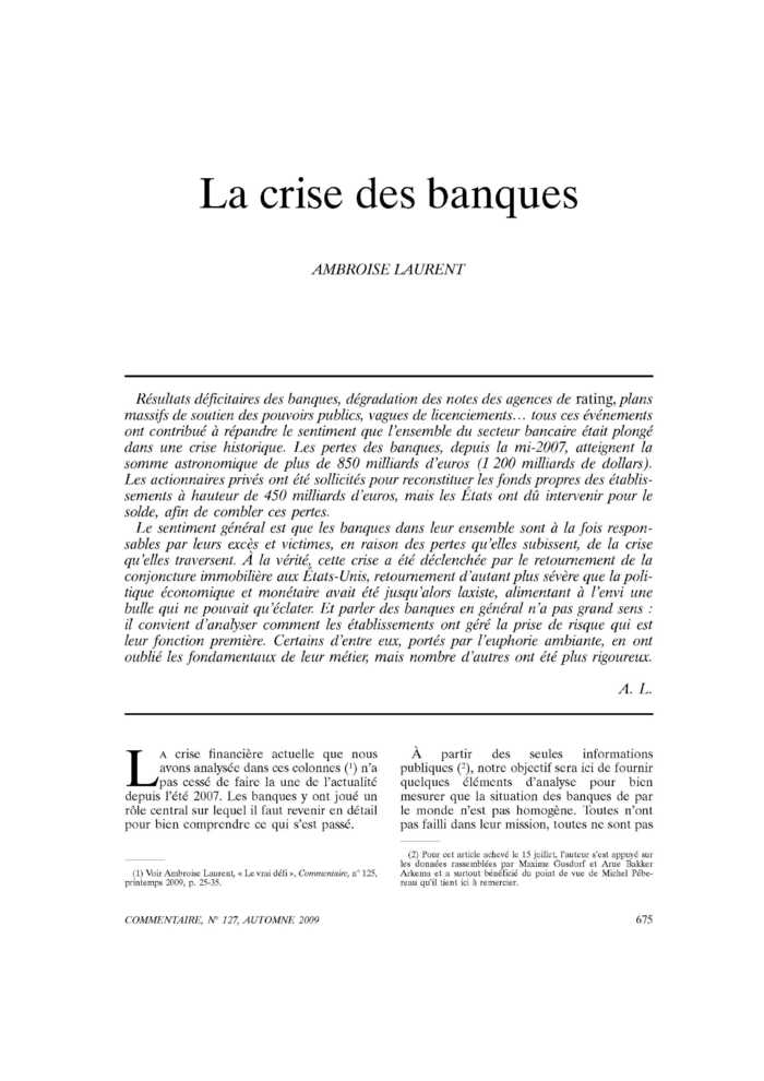 La crise des banques
 – page 1