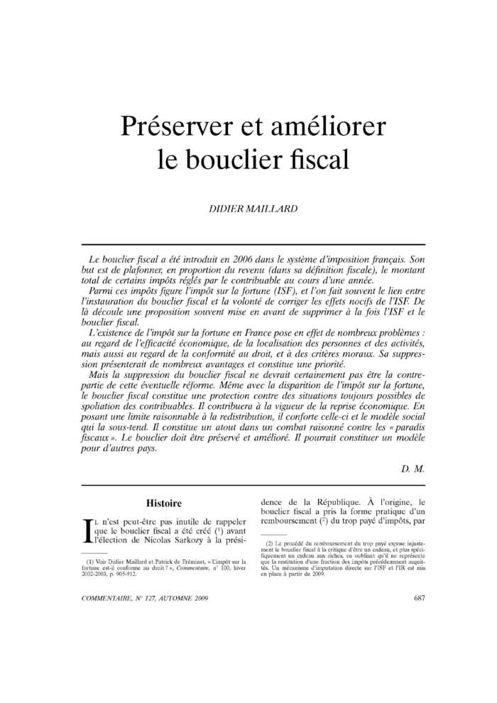 Préserver et améliorer le bouclier fiscal
 – page 1