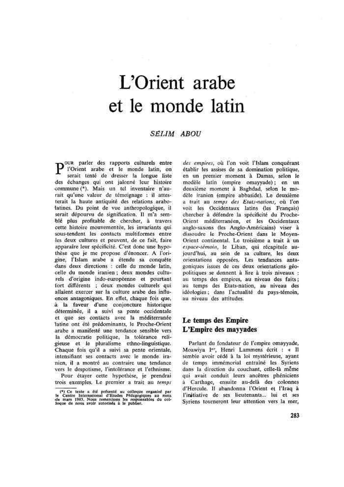 L’Orient arabe et le monde latin
 – page 1