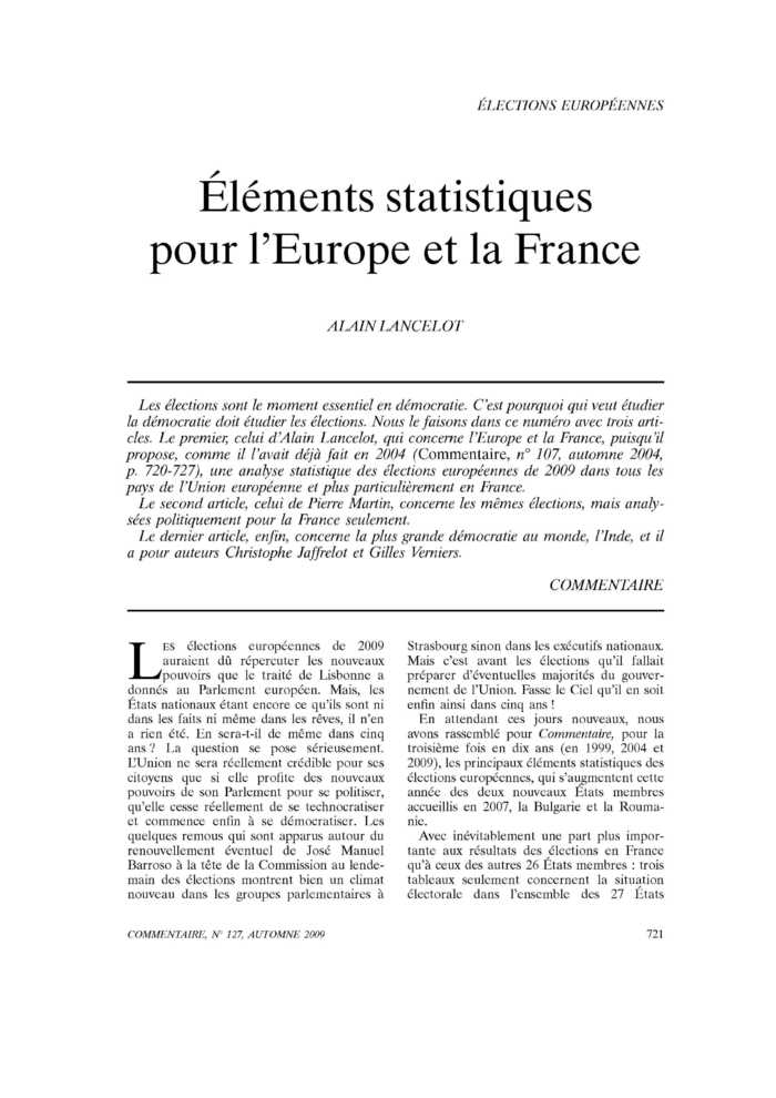 Éléments statistiques pour l’Europe et la France
 – page 1