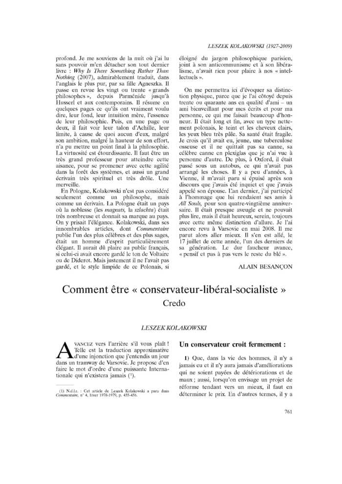 Comment être « conservateur-libéral-socialiste ». Credo
 – page 1