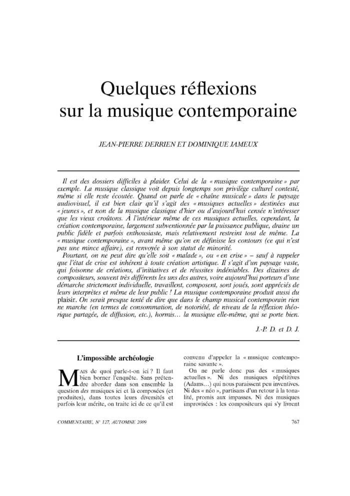 Quelques réflexions sur la musique contemporaine
 – page 1