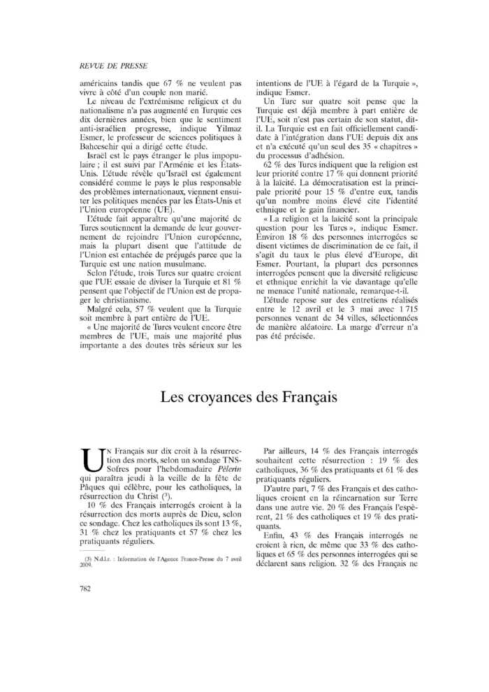 Les croyances des Français
 – page 1