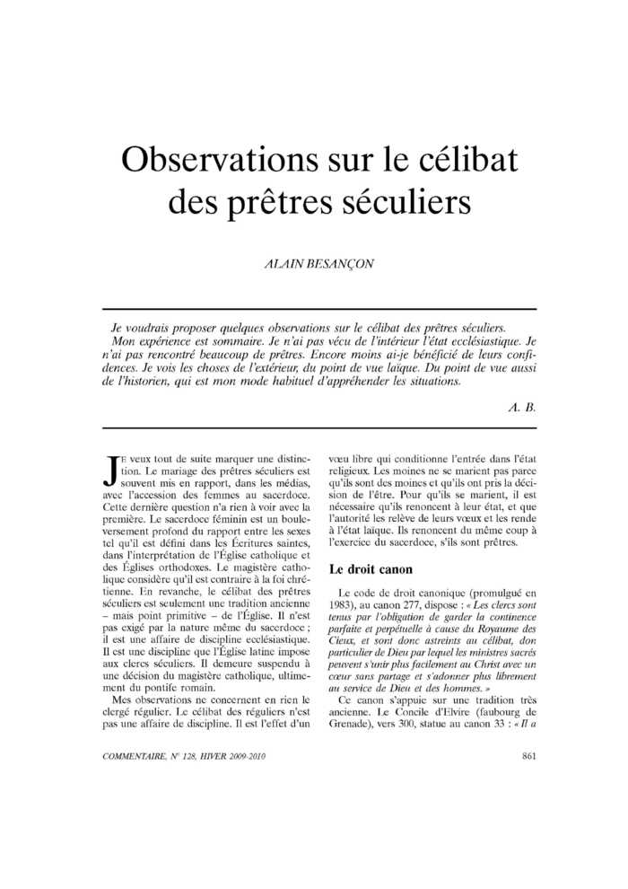 Observations sur le célibat des prêtres séculiers
 – page 1