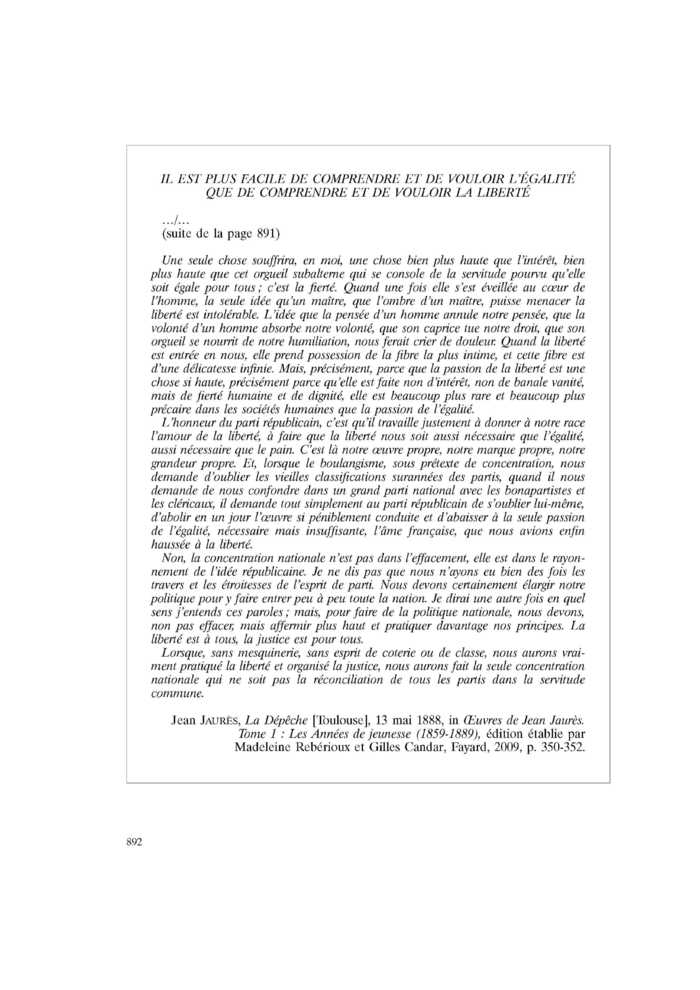 IL EST PLUS FACILE DE COMPRENDRE ET DE VOULOIR L’ÉGALITE QUE DE COMPRENDRE ET DE VOULOIR LA LIBERTÉ (SUITE)
 – page 1