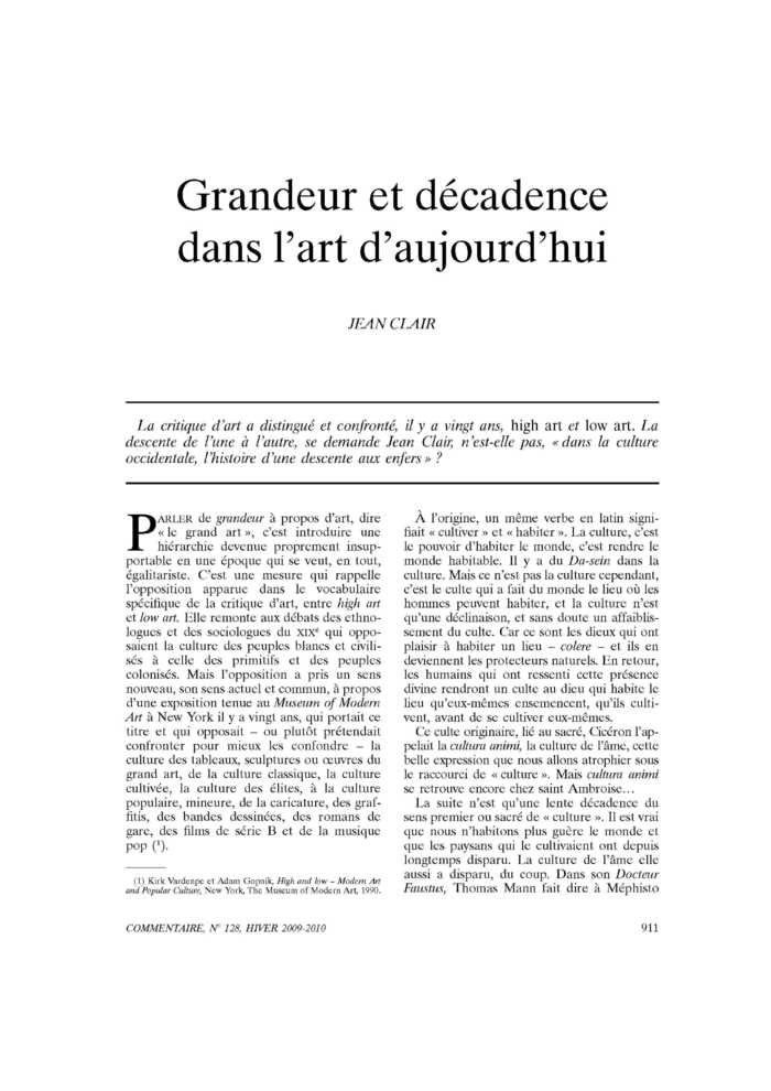 Grandeur et décadence dans l’art d’aujourd’hui
 – page 1