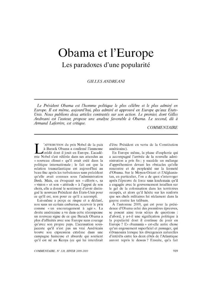 Obama et l’Europe
 – page 1