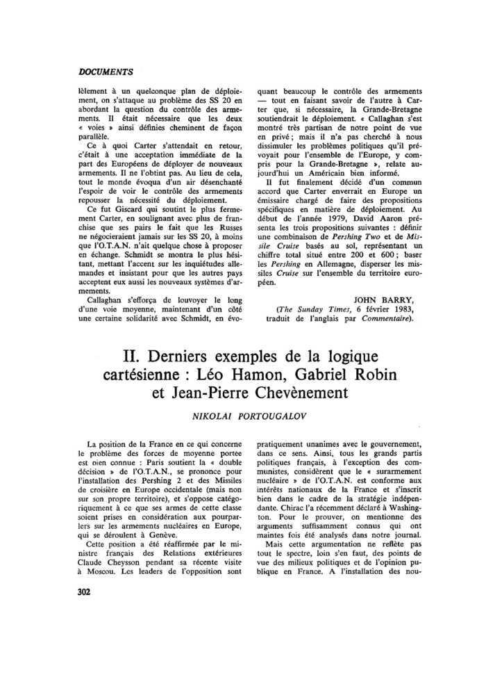 À propos de l’installation des fusées Pershing en Europe. II. Dernier exemple de la logique cartésienne : Léo Hamon, Gabriel Robin et Jean-Pierre Chevénement
 – page 1