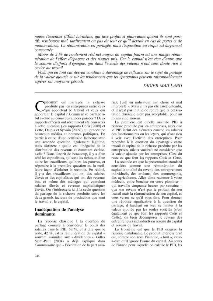 Le partage de la richesse produite entre travail et capital
 – page 1
