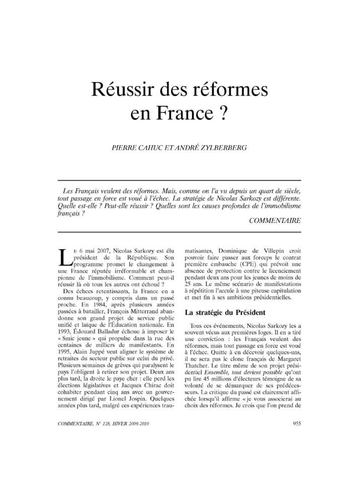 Réussir des réformes en France ?
 – page 1