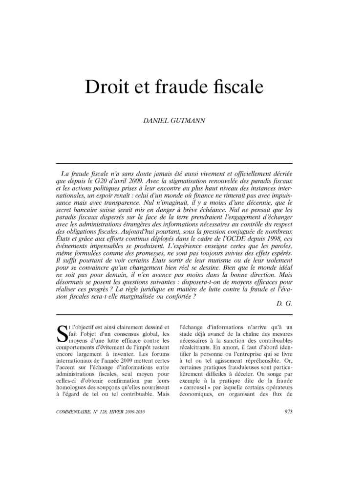 Droit et fraude fiscale
 – page 1