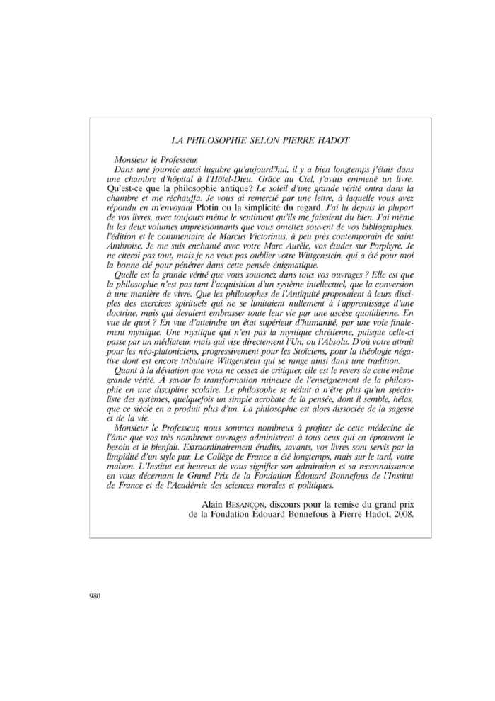 LA PHILOSOPHIE SELON PIERRE HADOT
 – page 1