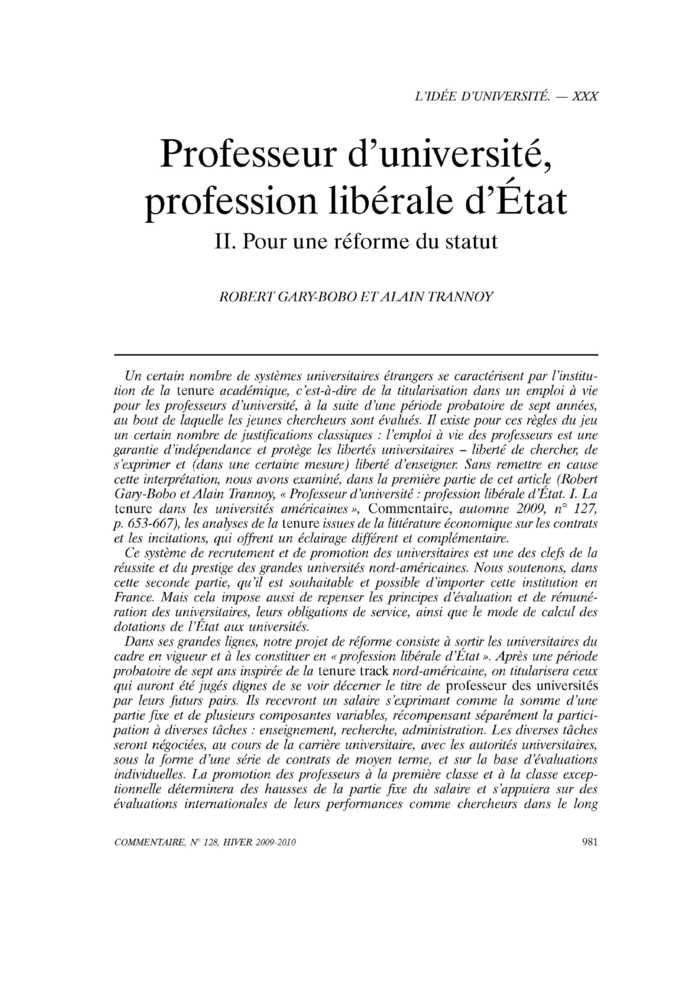 Professeur d’université, profession libérale d’État. II. Pour une réforme du statut
 – page 1