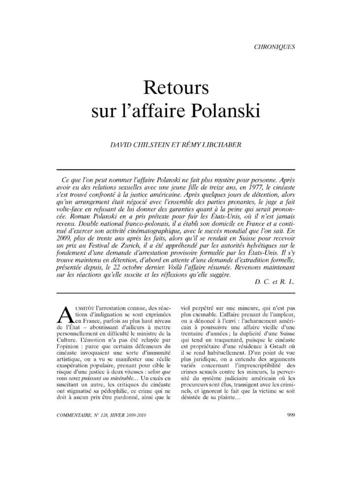 Retours sur l’affaire Polanski
 – page 1