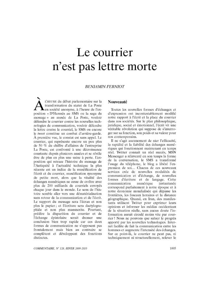 Le courrier n’est pas lettre morte
 – page 1