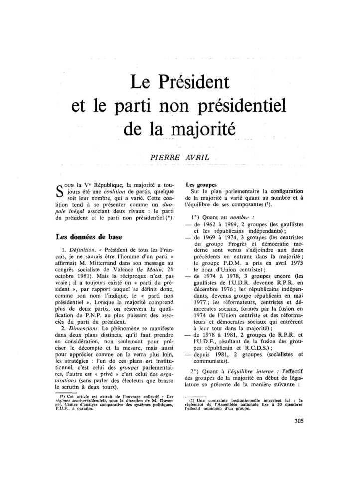 Le Président et le parti non présidentiel de la majorité
 – page 1