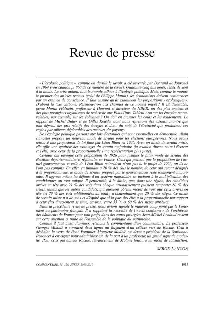 Revue de presse
 – page 1