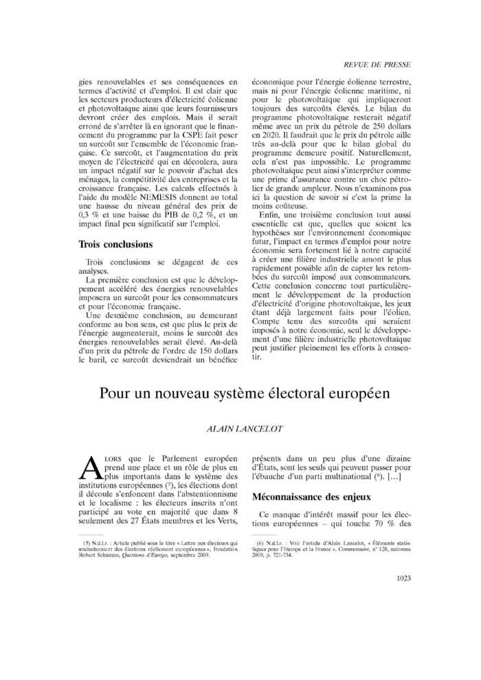 Pour un nouveau système électoral européen
 – page 1