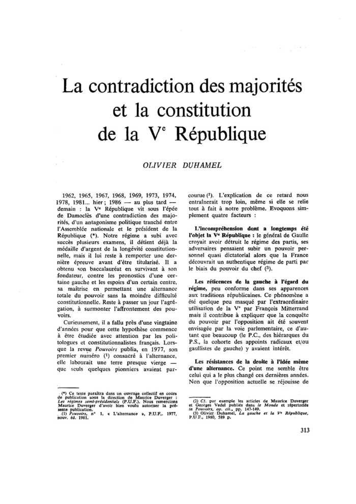 La contradiction des majorités et la constitution de la Ve République
 – page 1