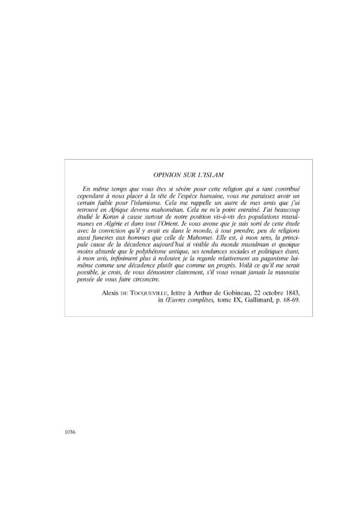 OPINION SUR L’ISLAM
 – page 1